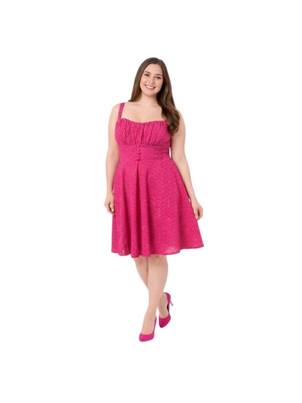 New Pink Eyelet Plus 16 Timeless London Midi Dress Sweetheart Neckline Scalloped